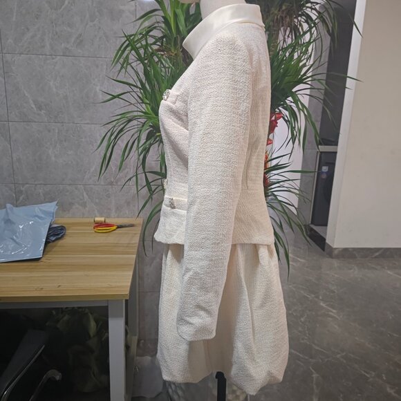 Self-Portrait cream Tweed dress with long sleeves - Picture 3 of 12